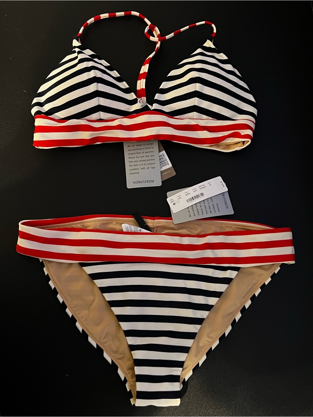 NWT J. Crew Navy, White & Red Stripe Bikini Bottoms